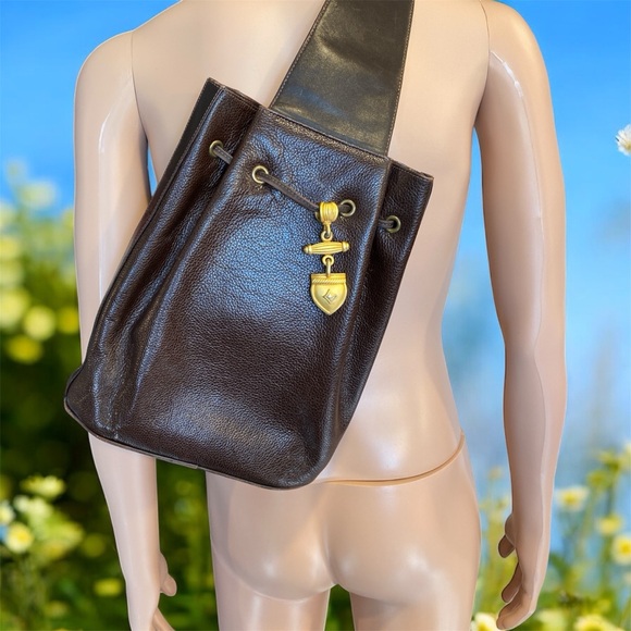 Elegant Brown Leather Backpack with Gold Detail